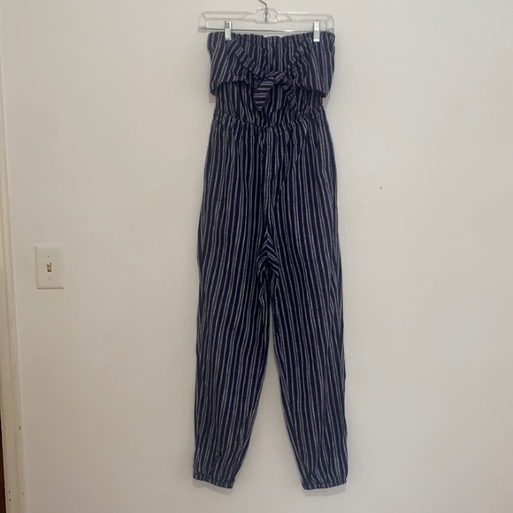 Aerie Blue White Stripe Strapless Jumpsuit size XS/TP - Picture 1 of 5